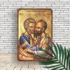 Iconă metalică bizantină Sfinții Petru și Pavel Artă murală ortodoxă greacă pentru casă sau biserică Cadou creștin rezistent la praf