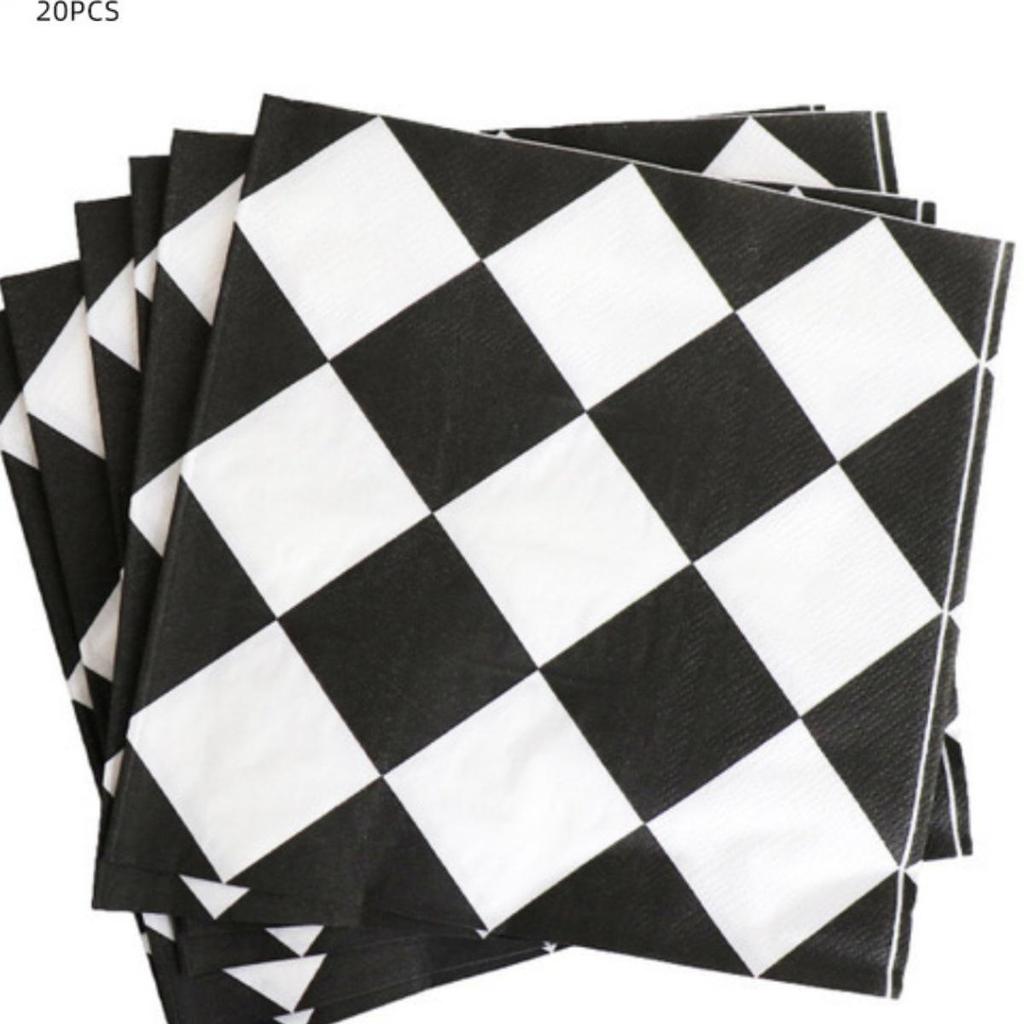 Black & White Racing Party Disposable Tableware Set: Paper Plates & Cups for Boy's Birthday