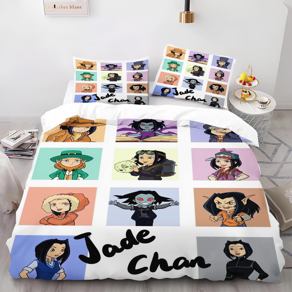 Cartoon Quilt Duvet Jackie Chan Adventures Cover Comforter Bedding Set King Cute Printed Children 3-Piece Bedding Set
