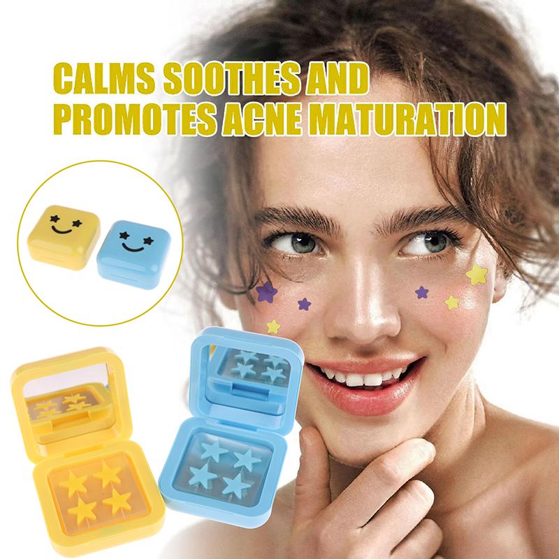 1Box Yellow/Blue Acne Patch Fade Repair Invisible Acne Removal Stickers Cute Concealer Makeup Tool Star Style With Mirror Box