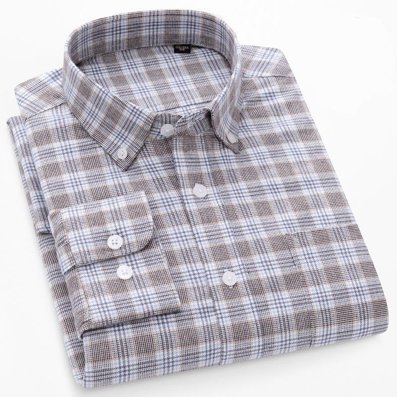 5XL Men Shirt Long Sleeve Slim Fit Cotton Oxford  Classic Stripes Shirt Men Long Sleeve Plaid Shirts Casual Business Soft Cozy
