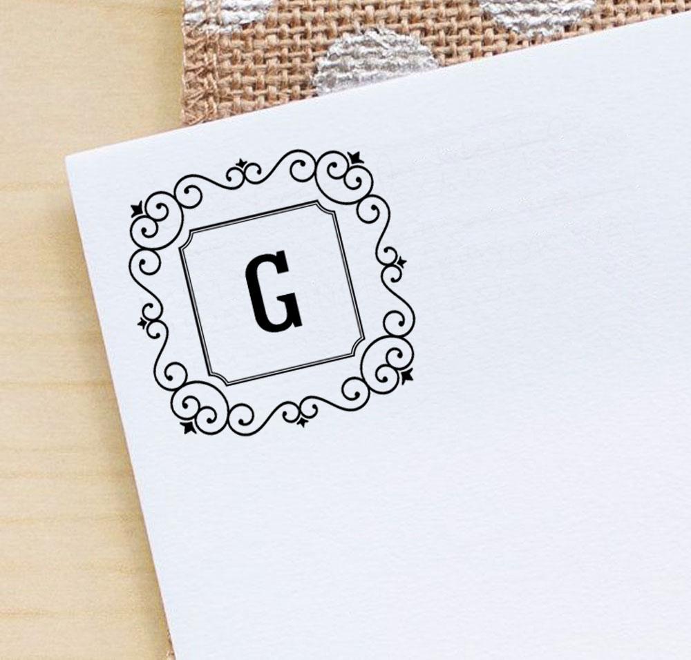 Printtoo Alphabet G Monogram Initial Square Swirl Border Self Inking Rubber Stamp Office