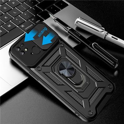 Shockproof Slide Camera Lens Protection Case For Xiaomi Redmi 10C 9T 9A 9C Note 11 10 9 Pro 11S 10S 9S Mi 12 Poco M4 M3 Pro X3 NFC Ring Stand Cover