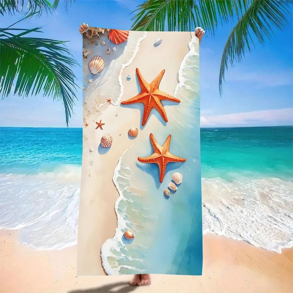 Tropical Ocean Starfish Beach Towel Vibrant Shoreline Print Towel for Beach Lovers Ideal for Summer Use