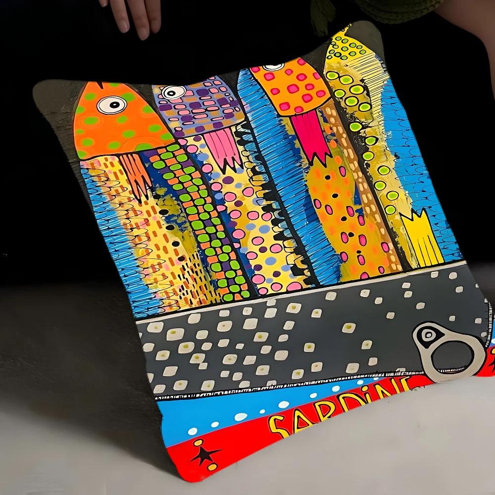 Colorful Sardine Lobster Fish Ocean Pillow Gifts Home Office Furnishings Bedroom Sofa Car Cushion Cover Case