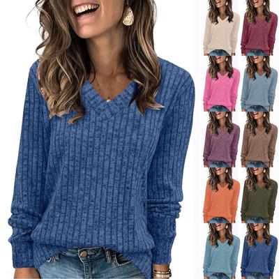 Bayan Tişörtü V Yaka Uzun Kollu Gömlek Gevşek Rahat Sonbahar Moda Kazak