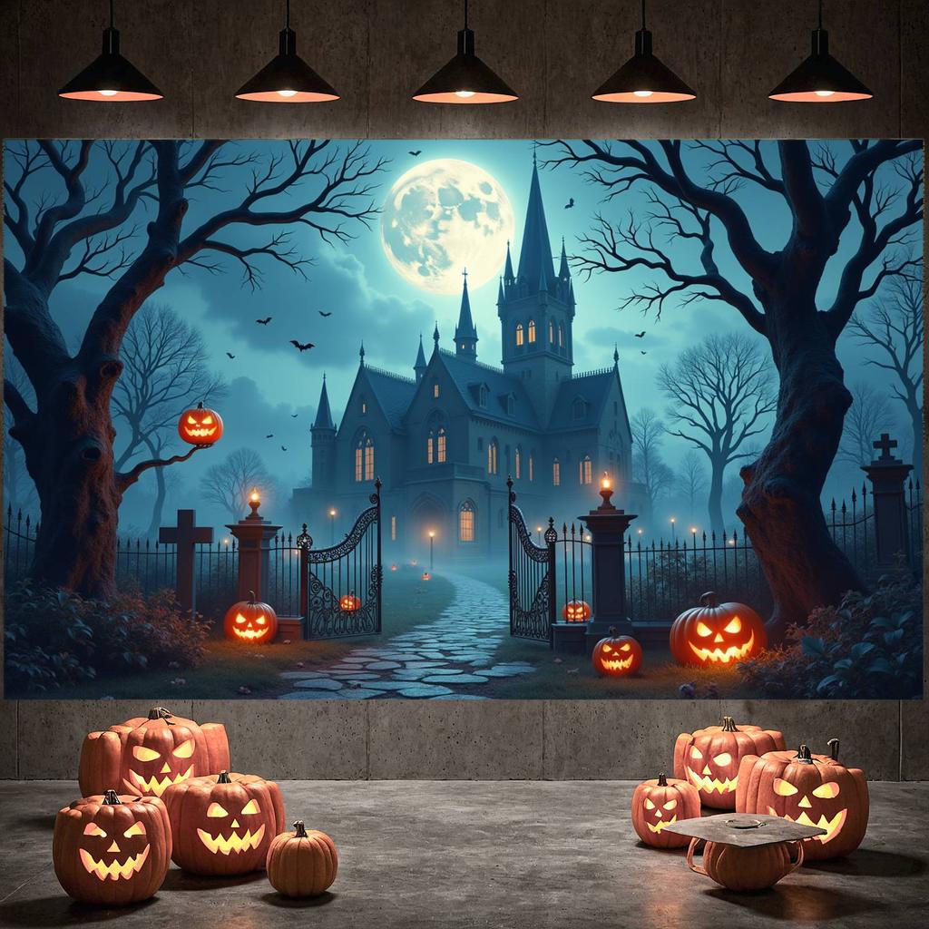 Feiertagsdekoration Mondnacht Halloween-Banner Süßes oder Saures Banner Dunkelblaue Farbe Gruseliges Banner Für Community-Event Themenbezogen