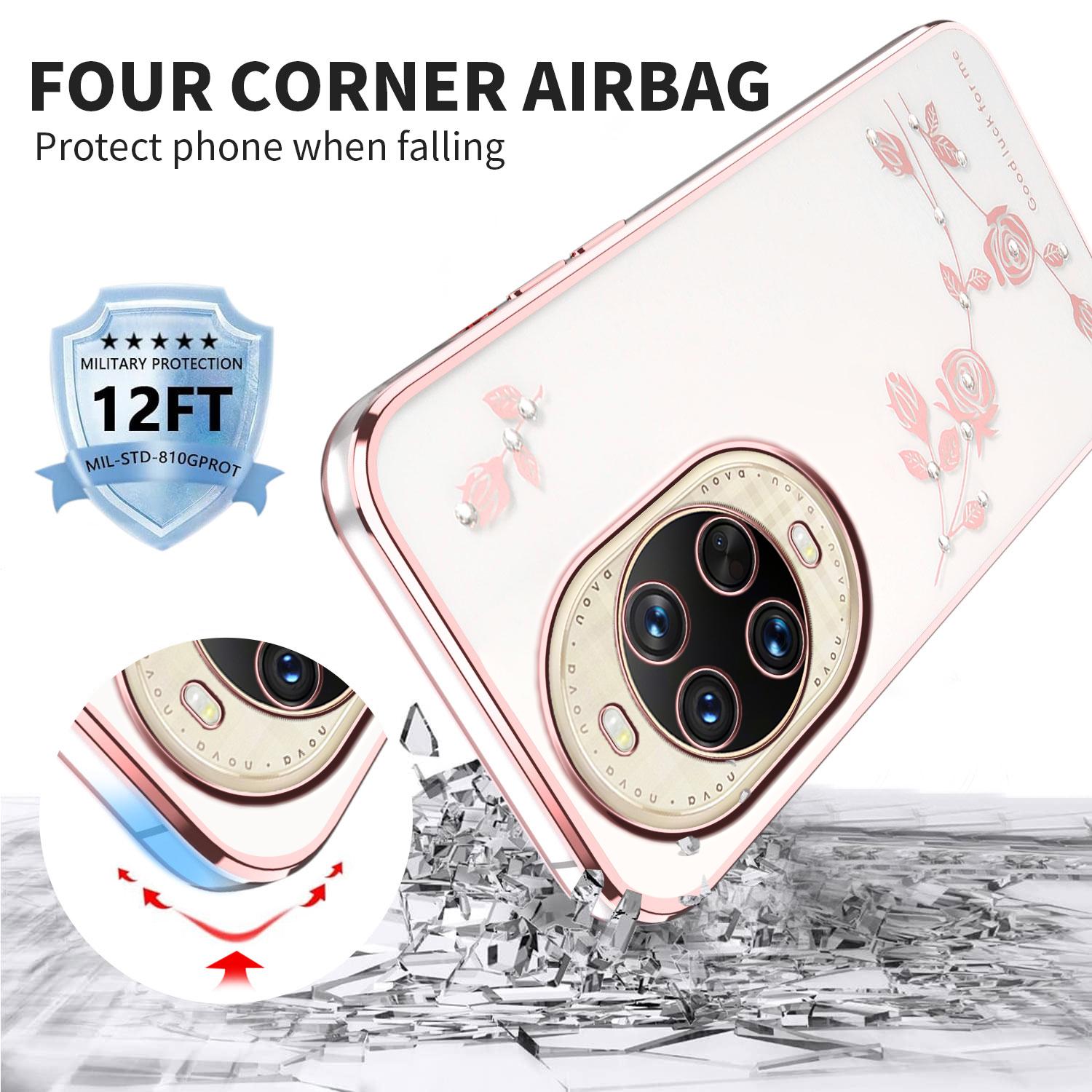 

KADEM For Huawei nova 14 Ultra 5G Case Flower Rhinestone Decor TPU Phone Cover Rose Gold