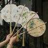 Ancient Style Portable Round Fan - Rollable with Bamboo Strips, Intangible Heritage, Perfect for Hanfu Costume, Cooling Summer Accessory.