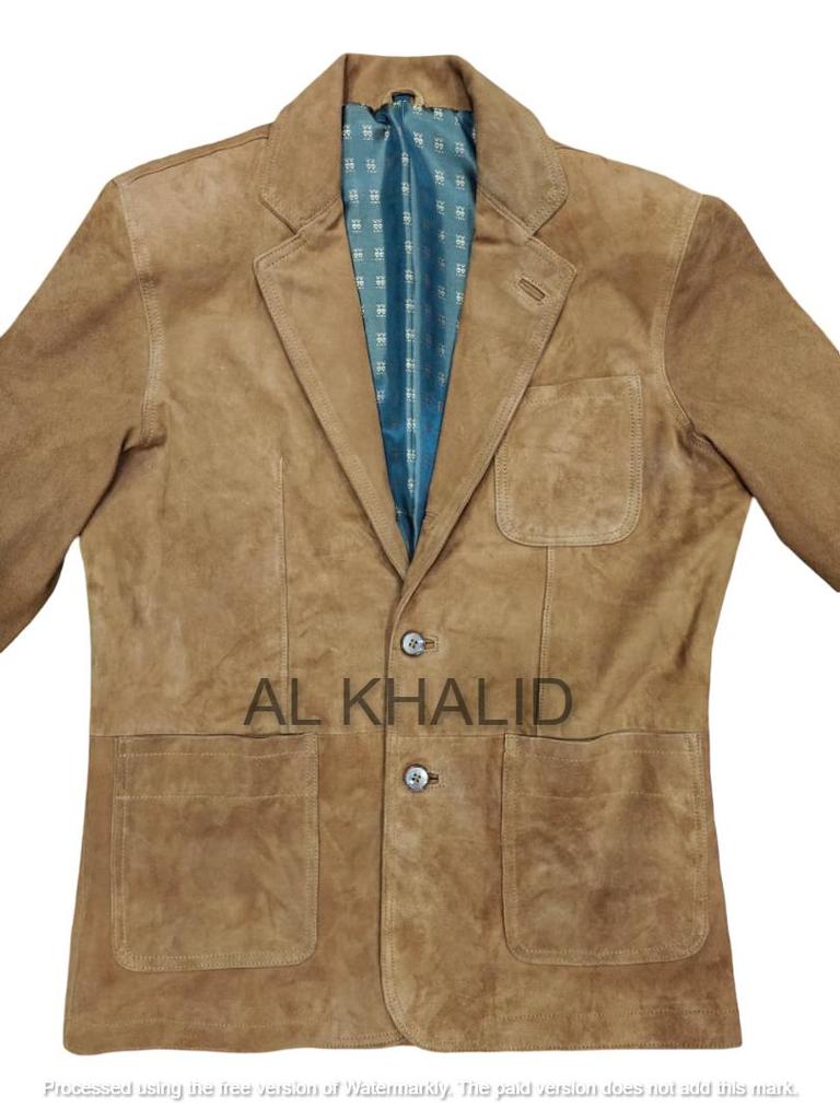 AL KHALID ELEGANT New Men's Brown Blazer 100% Soft Suede Lambskin Causal Slim Fit Coat Blazer