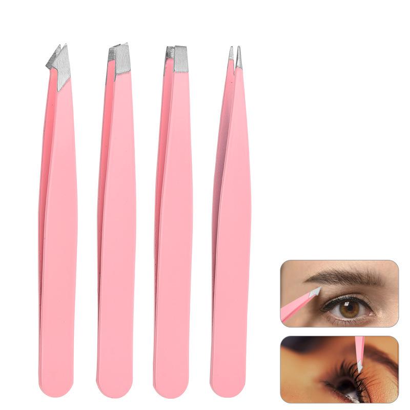 4-Piece Stainless Steel Tweezers Set for Eyelash Extensions and Beard Plucking
