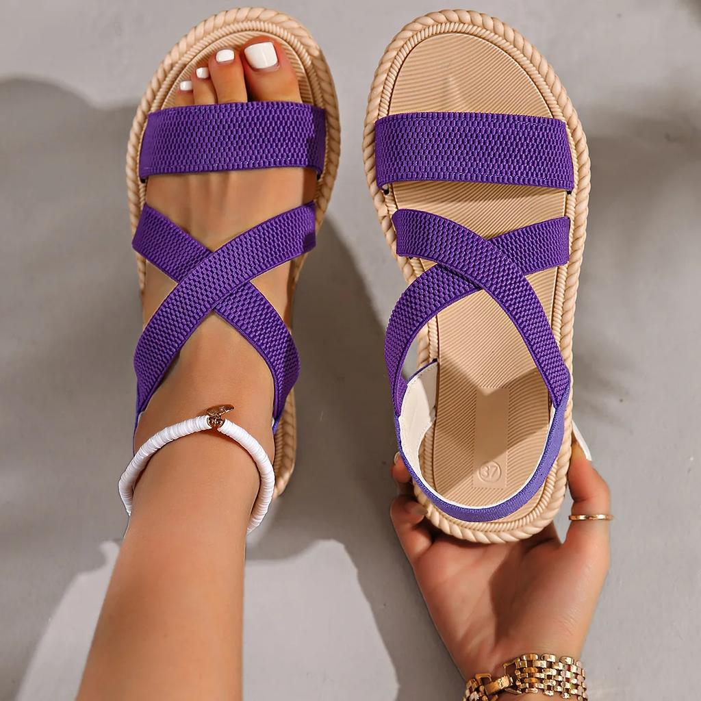Fashion Women Sandals Summer New Flats Fashion Plus Size 2025 Beach Sandels Outdoor Lightweight Breathable Summer Platform Roman Sandals
