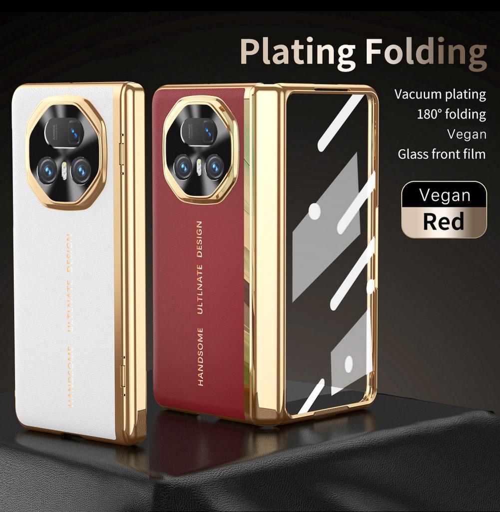Leather Plated Frame Hinged Tempered Glass Protective film Case For Honor Magic V5 V 5 Magic V3 All-inclusive Cover
