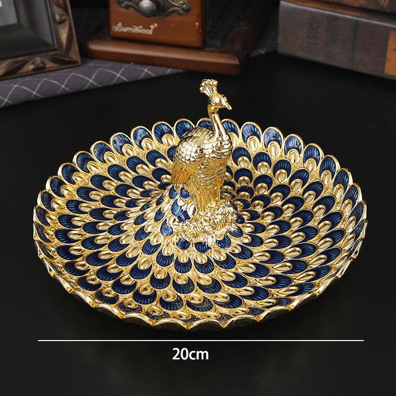 Luxury Golden Peacock Fruit Tray, Palace Banquet Dining Table Snack Cake Food Storage Salver, Holiday Wedding Decoration Props