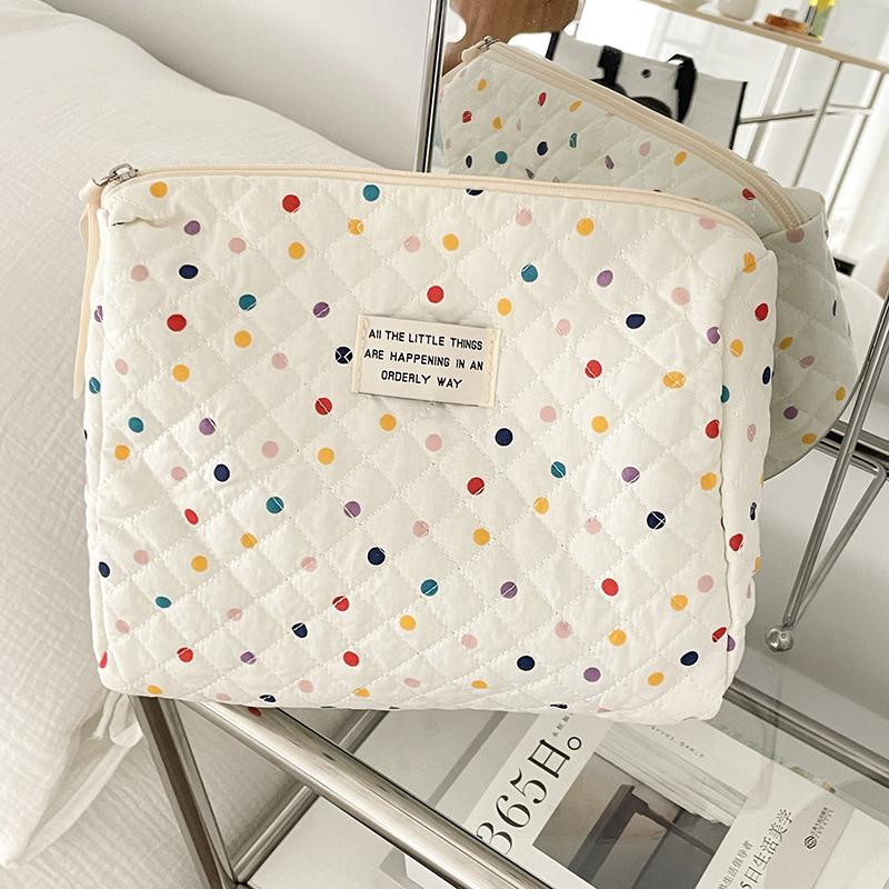 

Women Colorful Dots Tote Makeup Storage Bag Portable Travel Organizer Cosmetic Quilted Bag Handbag Ladies Pouch For Lipsticks