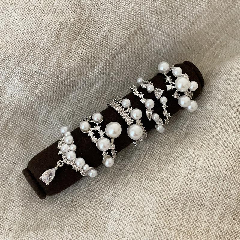 Zircon Pearl Metal Open Ring Women'S Niche Design Sense Personality Light Luxury Versatile Temperament Fashion Ring Ring