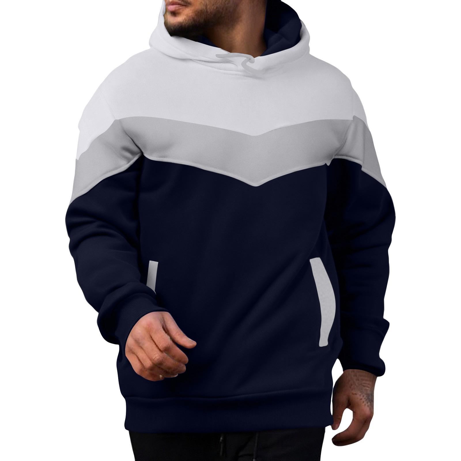 

Мужская повседневная толстовка свободного кроя с цветными блоками, капюшоном на шнурке и большим карманом, спортивная толстовка XXL белый