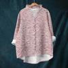 Women's Loose Ruffled Floral Print Stand Collar Long Sleeve Cotton And Linen Top