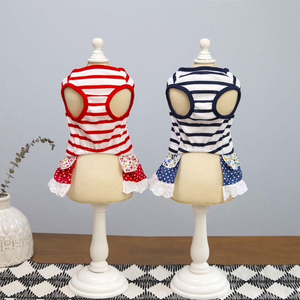 Cute Striped Dog Dress Soft Cat Vest Harness Pet Chest Strap Pet Princess Lace Skirt  Spring