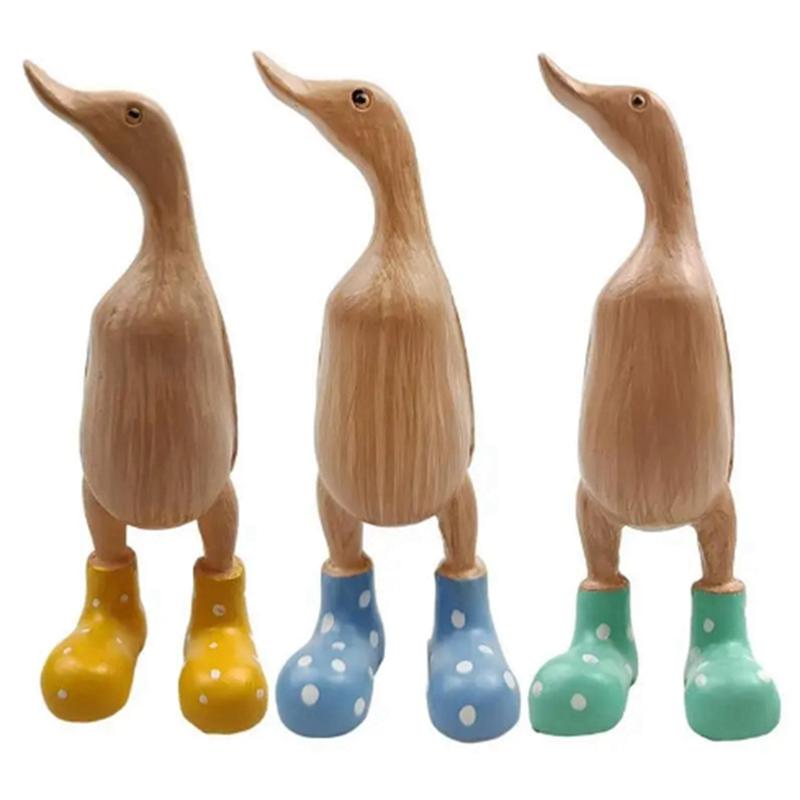 M-Modern-Resin Duck Statue Garden Sculpture Cute Cartoon Ducks Wearing Spotted Wellies Boot Good Luck Figurine