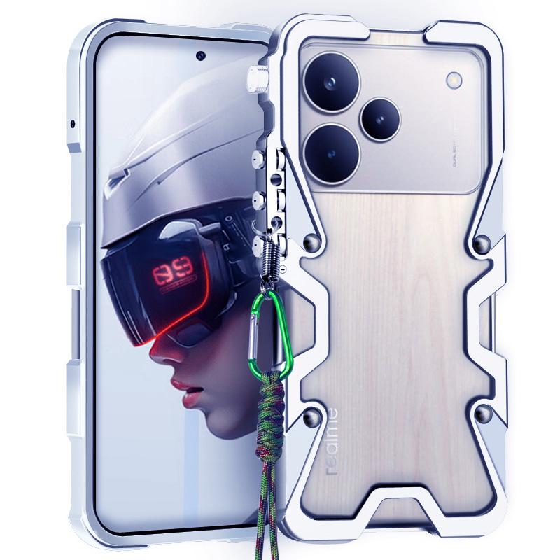 Zimon Luxury Armor Metal Aluminum Phone Bumper For Realme P4 Narzo70 P1 Narzo 70 Pro Cover Mechanical Purely Handmade Skull Case