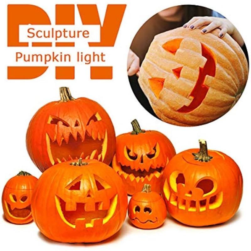 Kit Intaglio Zucca Halloween 7 Pezzi In Acciaio Inox – Con 10 Modelli Di Incisione E Custodia – Per Adulti E Bambini
