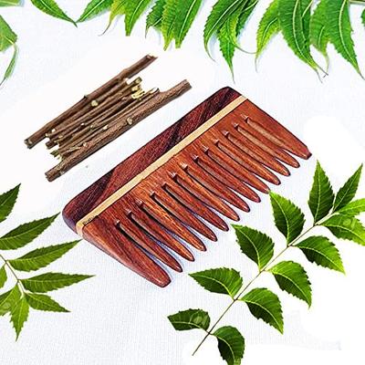 Rufiys Neem Wooden Comb for Hair Growth & Dandruff Control | Natural Wide Tooth Wooden Comb for Men & Women | Anti Hair Fall Detangling Comb | Pu
