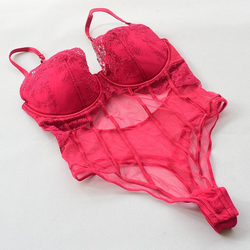 

Hot Sexy Bras Jumpsuit Lace Pure Desire High Slit Women s One-Piece Wear-Free Bra Sling Base Intimates Red (non-refundeable) 10E/F 32E/F 70E/F