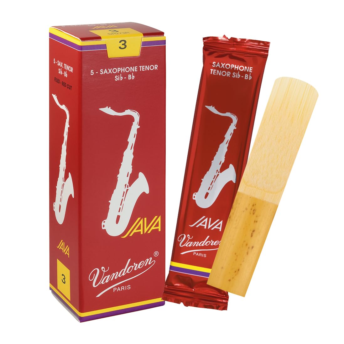 

Vandoren Tenor Saxophone Reeds Java Filed Red 3 of Cut, Hardness (Pack 5)