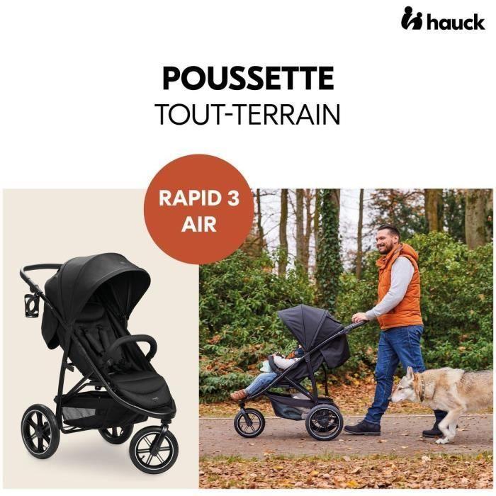 HAUCK - Poussette tout terrain - RAPID 3 Air - 3 roues - Pliage à 1 main - Noir