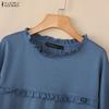 ZANZEA Women Casual Round Neck Solid Color Loose Spring Long Sleeve Tee Tops