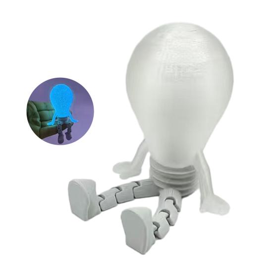 3D-печатная фигурка лампочки, светящаяся в темноте, шарнирная фигурка с болтающимися ножками для декора полки в домашнем офисе синий