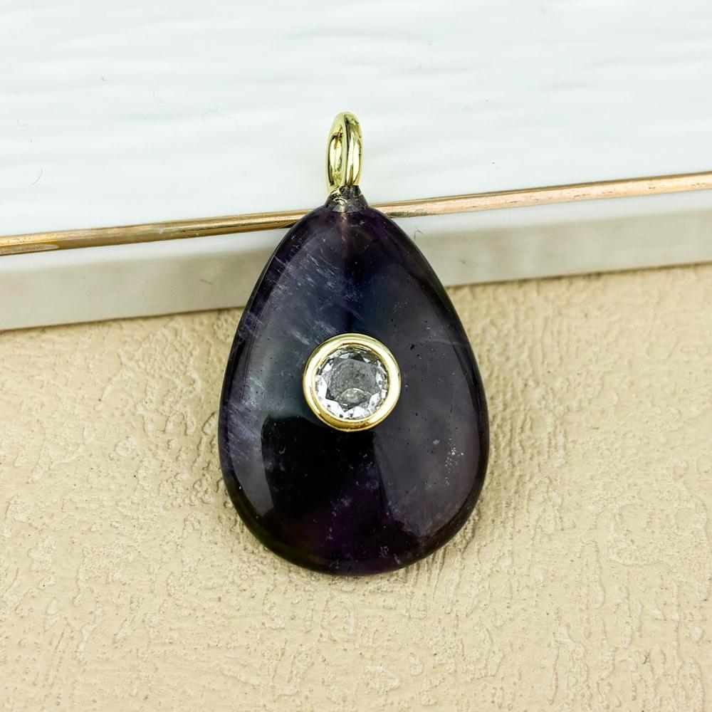 Water Drop Pendant 18K Gold Plated Trendy Natural Gemstones Stone Pave Zircon Amethyst Lapis Lazuli Tiger Eye Party Wedding Gift