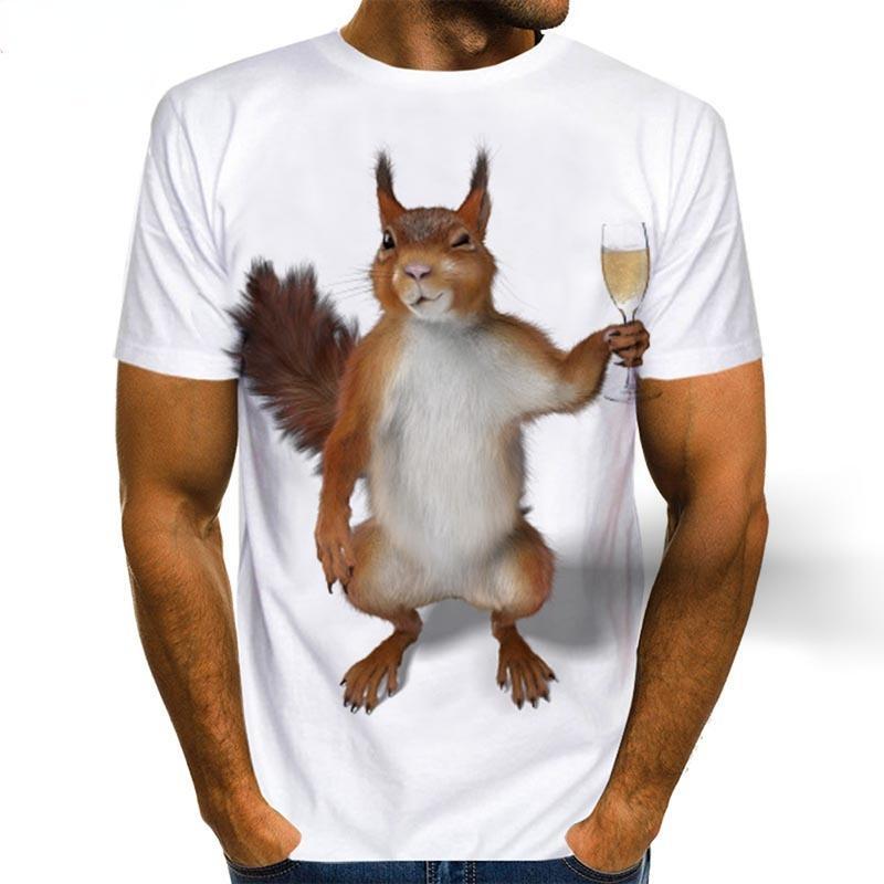 Cute Squirrel Graphics T Shirts Summer Fashion Short Sleeve 3D Lovely Animals Printed Mens
