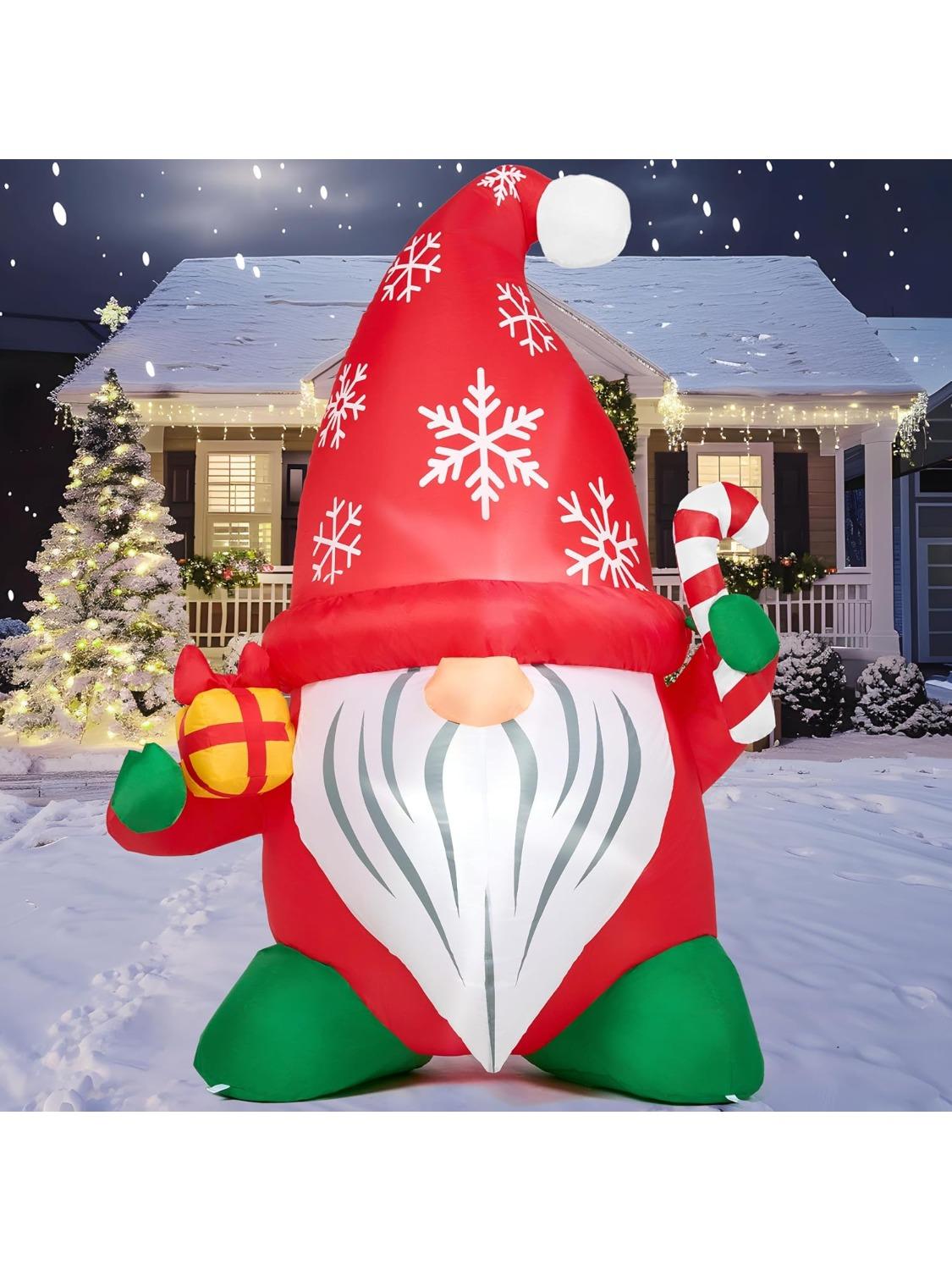 

JOYFY 6 FT Tall Christmas Inflatables Decoration with Gift & Candy Cane for Christmas Yard Inflatables Gnome Outdoor Decor