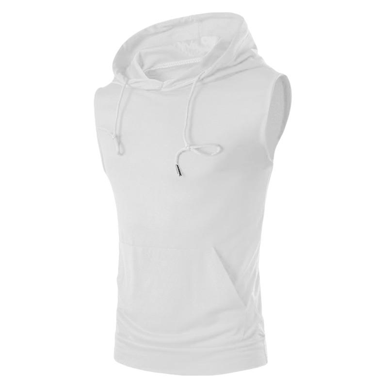 Mens Solid Color Hooded Sleeveless Pocket Tank Top