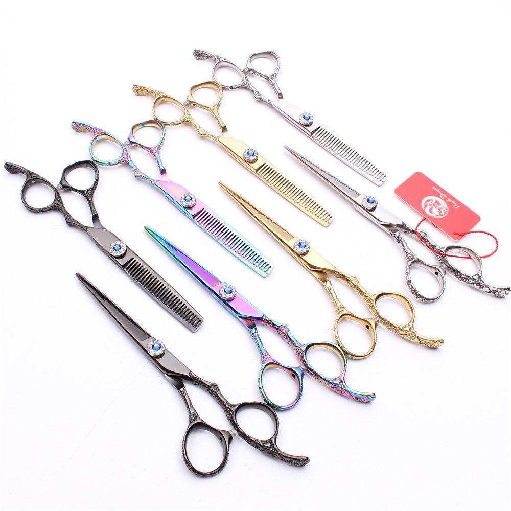 Purple Dragon Hairdressing Scissors, 6.0" Plum Blossom Handle: Straight & Thinning Shears for Hair Cutting, Bangs - Gold/Color/Black/Silver.