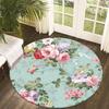 Vintage Floral Round Rug Mint Green Shabby Chic Rose Area Carpet Large Circular Floor Mat For Living Room Bedroom Bedside Home
