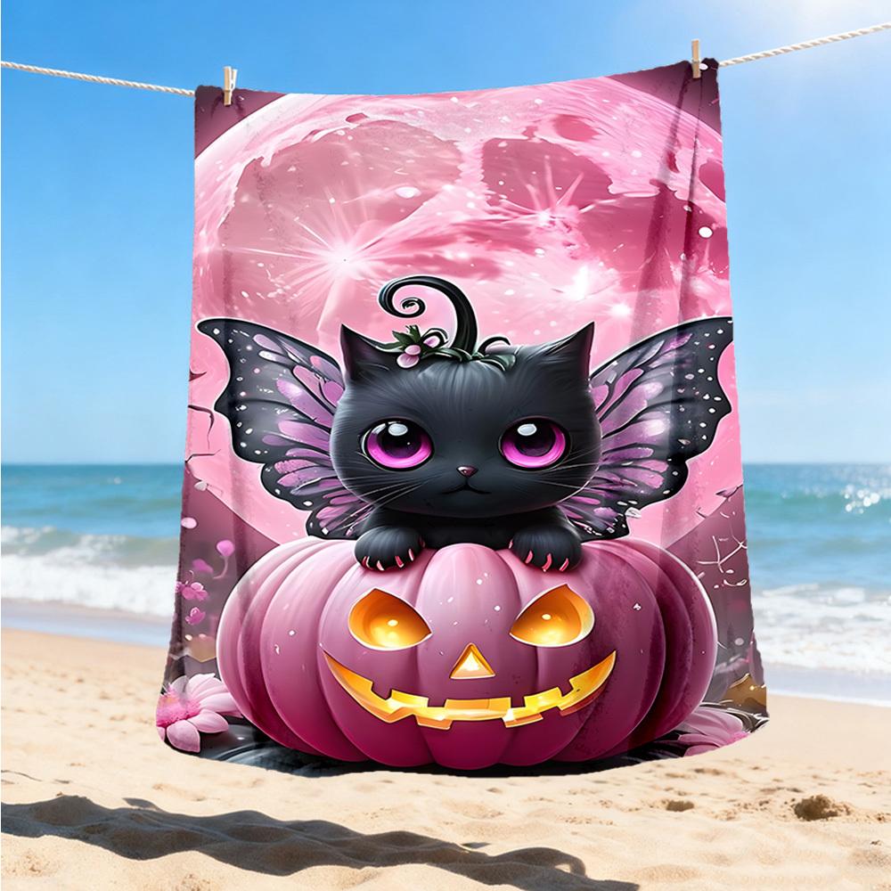 

1pc Cat, Pink Pumpkin Outdoor Blanket, Soft And Comfortable Blanket, Casual Warm Outdoor Blanket, Good Birthday Gift yy251201141 75x90cm
