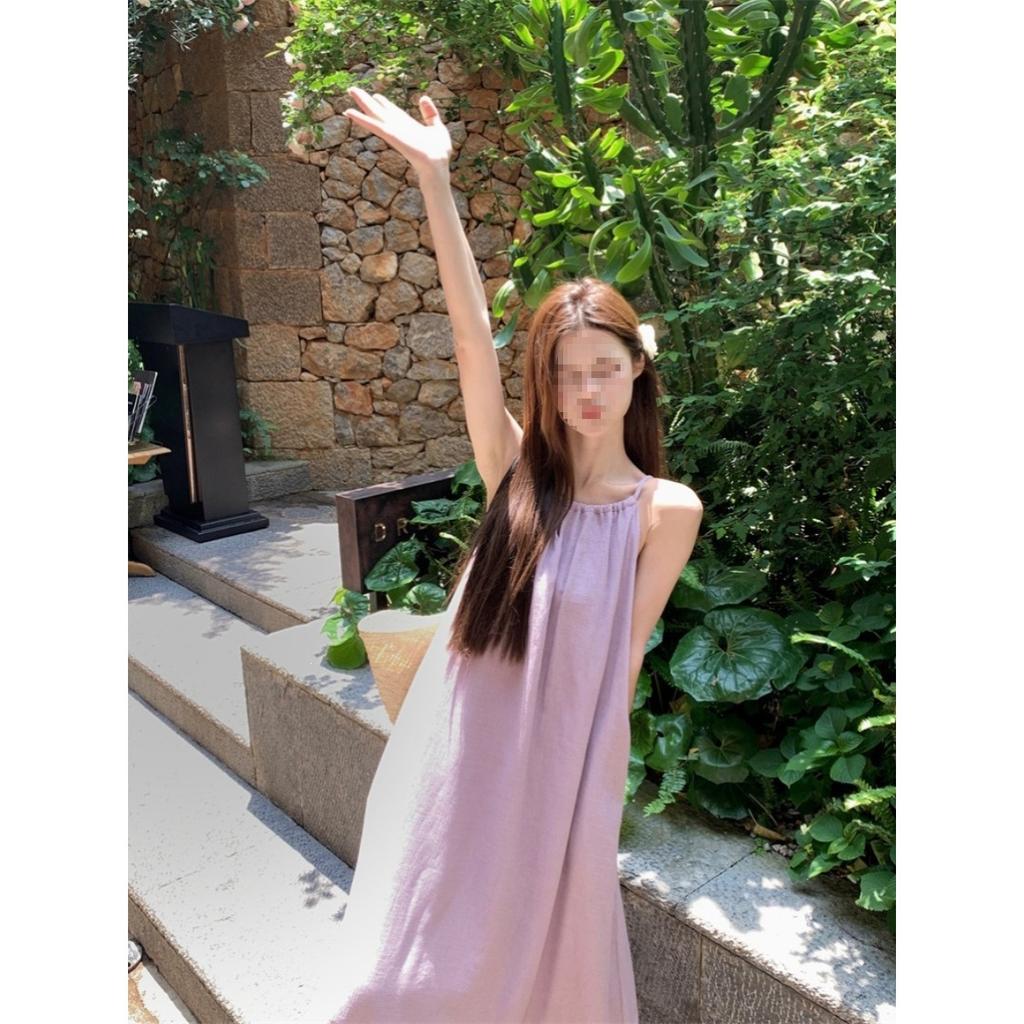 [Original Practice] Loose Suspender Dress Women's Summer New Vacation Gentle Long Dress Chic Sleeveless a Word