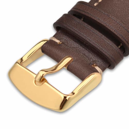 WOCCI 24mm Replacement Watch Strap, Vintage Genuine Leather Watch Band, Dark Brown with Gold Buckle