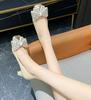 Luxury Rhinestone Bow Mary Jane Pumps High Quality Square Toe Shallow Designer Brand Sandals Women Fashion Comfort Slide Sandals