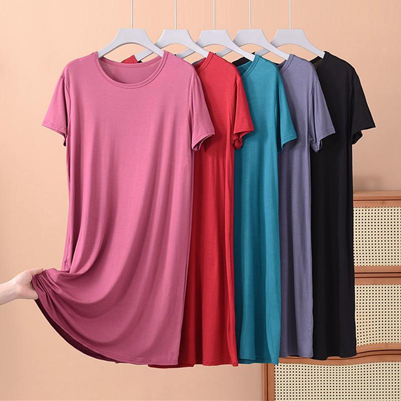 Women's L-8XL Sleepwear  Nightgowns Casual Short Sleeve Night Dress Plus Size Summer Nightshirt Ladies Sleep Wear Shirt