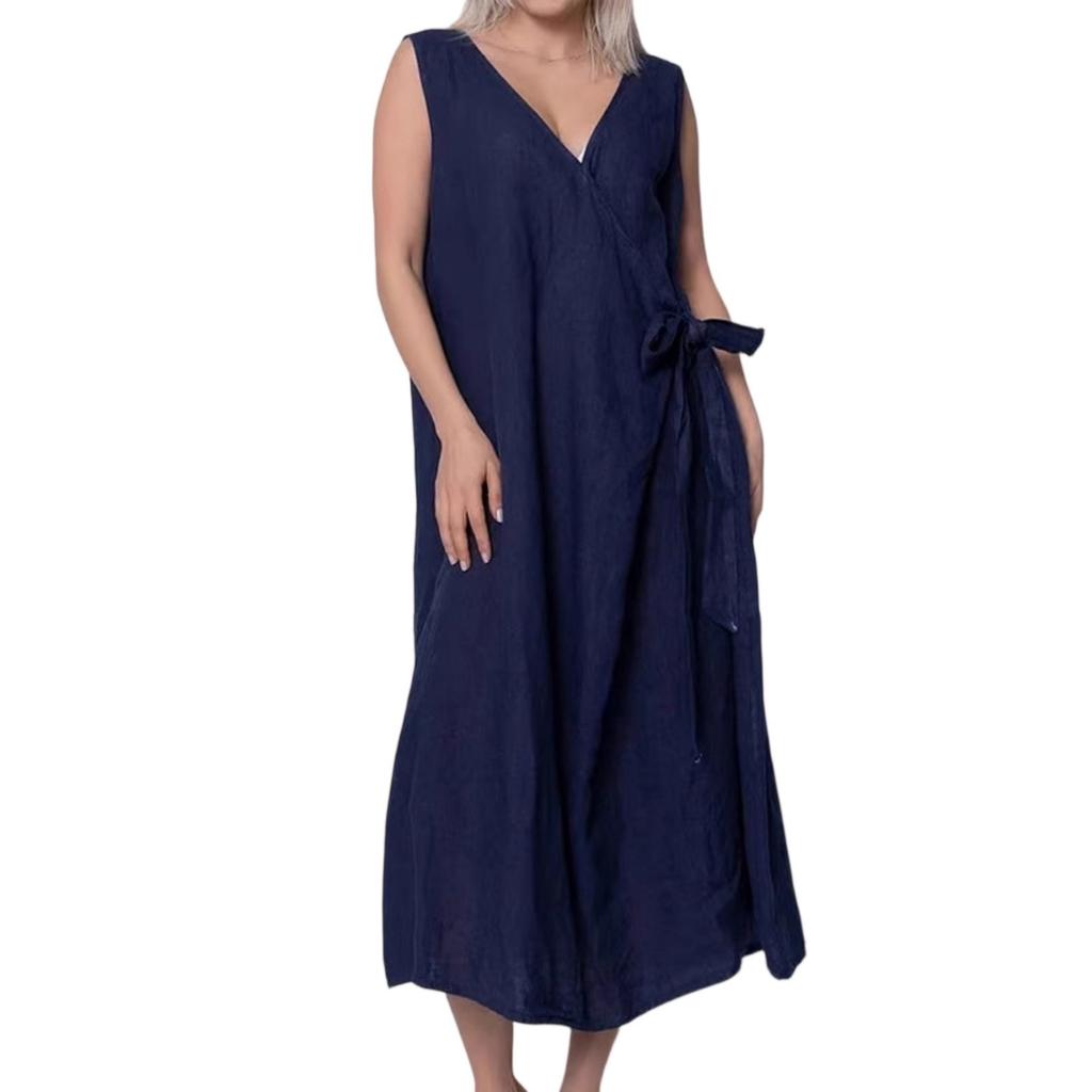 Fashion Women's Solid Color Cotton And Linencasual Loose Vest Dress