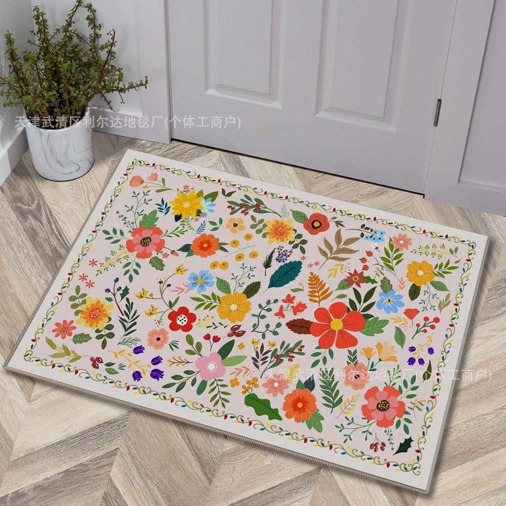 Flower Door Mat Water Uptake Anti Slip Foot Pad Crystal Velvet Retro Rug Household Toilet Resistant Wear-resisting Soft Door Mat