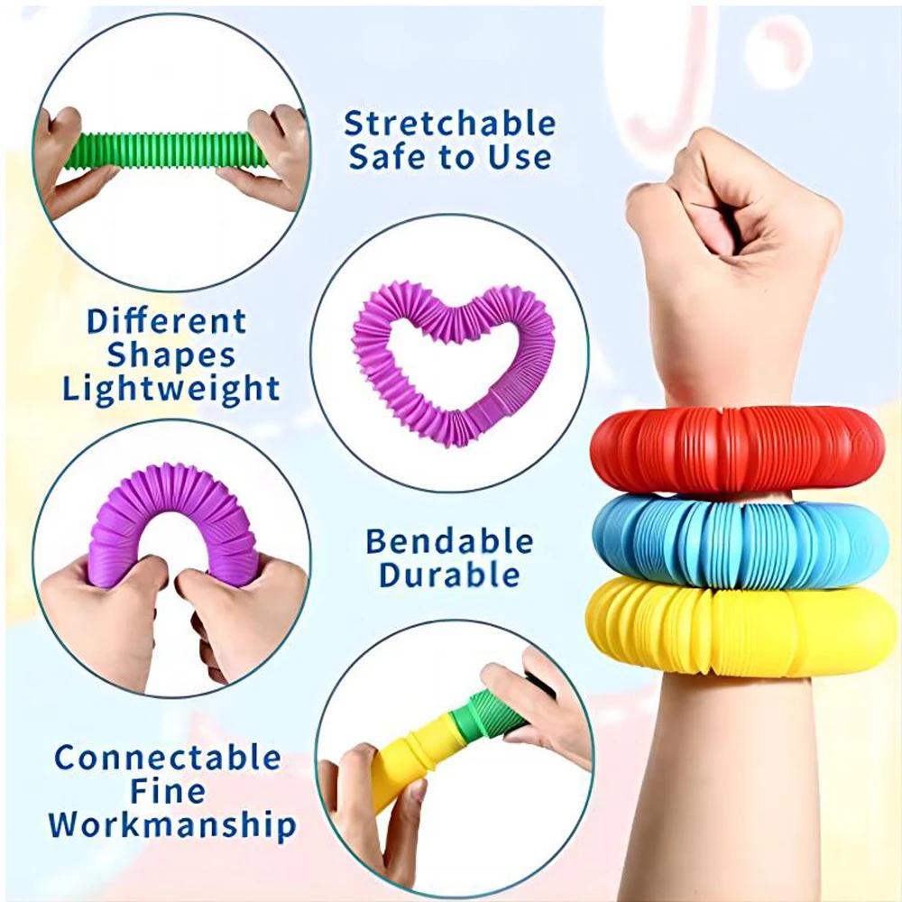 10/20/30Pcs Colorful Pop Pipe Fidget Sensory Antistress Toys Telescopic Tube Stress Relief Toys Plastic Stretch Pipe Toy Gift