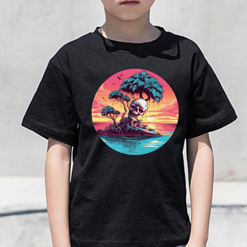 Island Skulls Trees Patch Iron On Clothes Sunset Heat Transfer Down Coat Parches Ropa Diy Clothes Stickers Iron On Patches