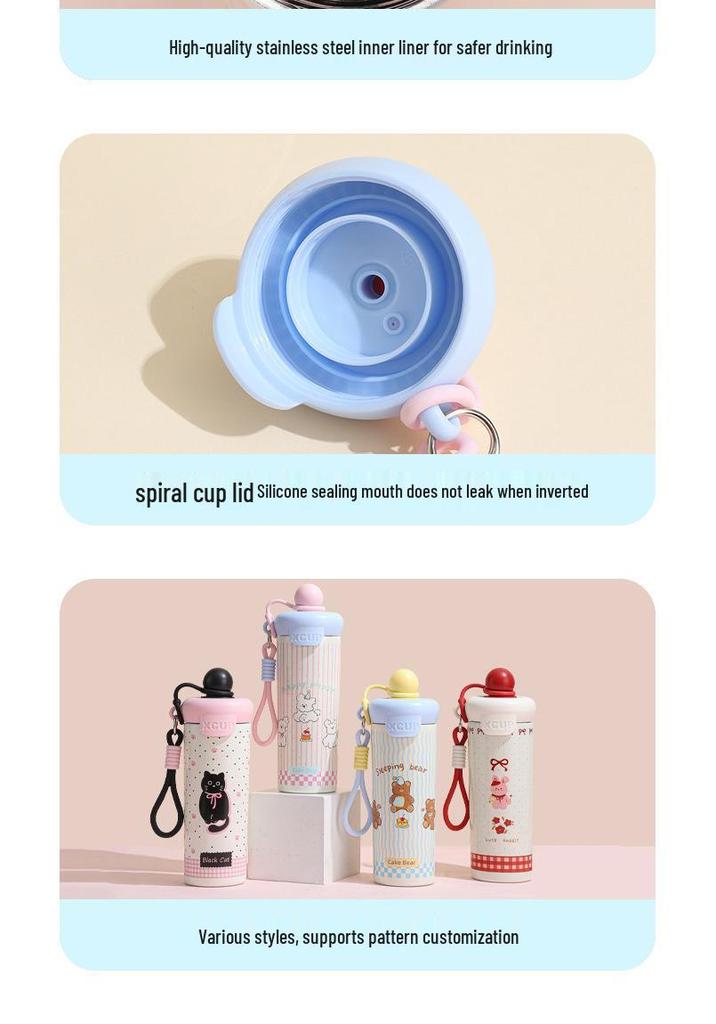 316 Stainless Steel Insulated Water Cup with Floating Ball, Large-Capacity, Portable, Cute Design with Lanyard