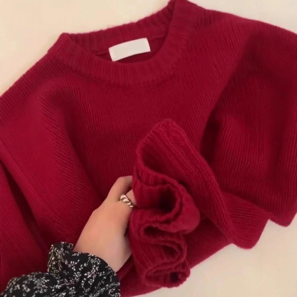 Women's Red Soft Knit Sweater - Autumn/Winter Pullover