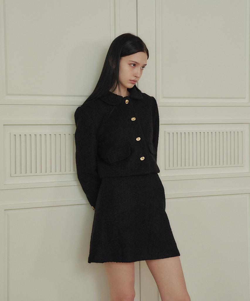 MARROT A-Line Wool Tweed Mini Skirt_Black